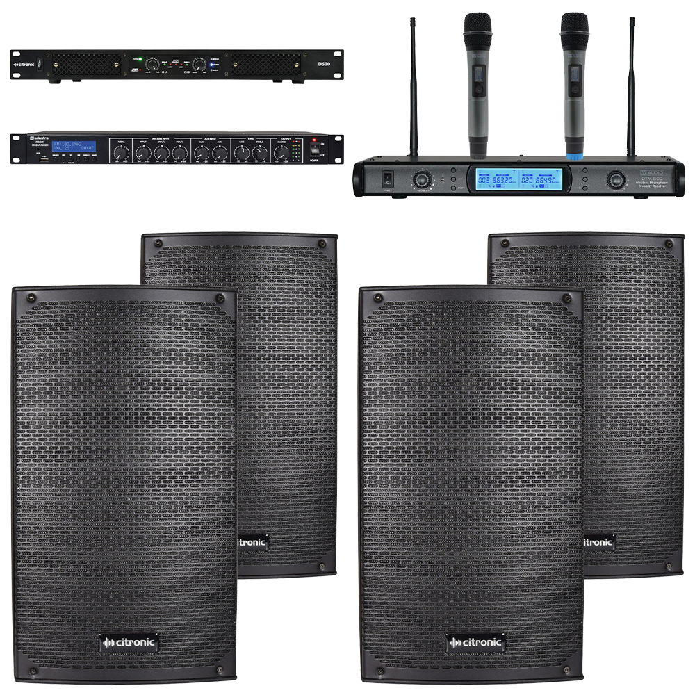 Complete Village Hall Sound System with Four Speakers