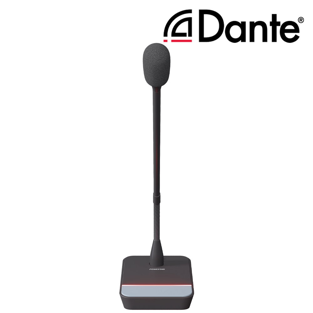 Fonestar MIC-DANTE push-to-talk PA desktop gooseneck microphone with integrated Dante® module