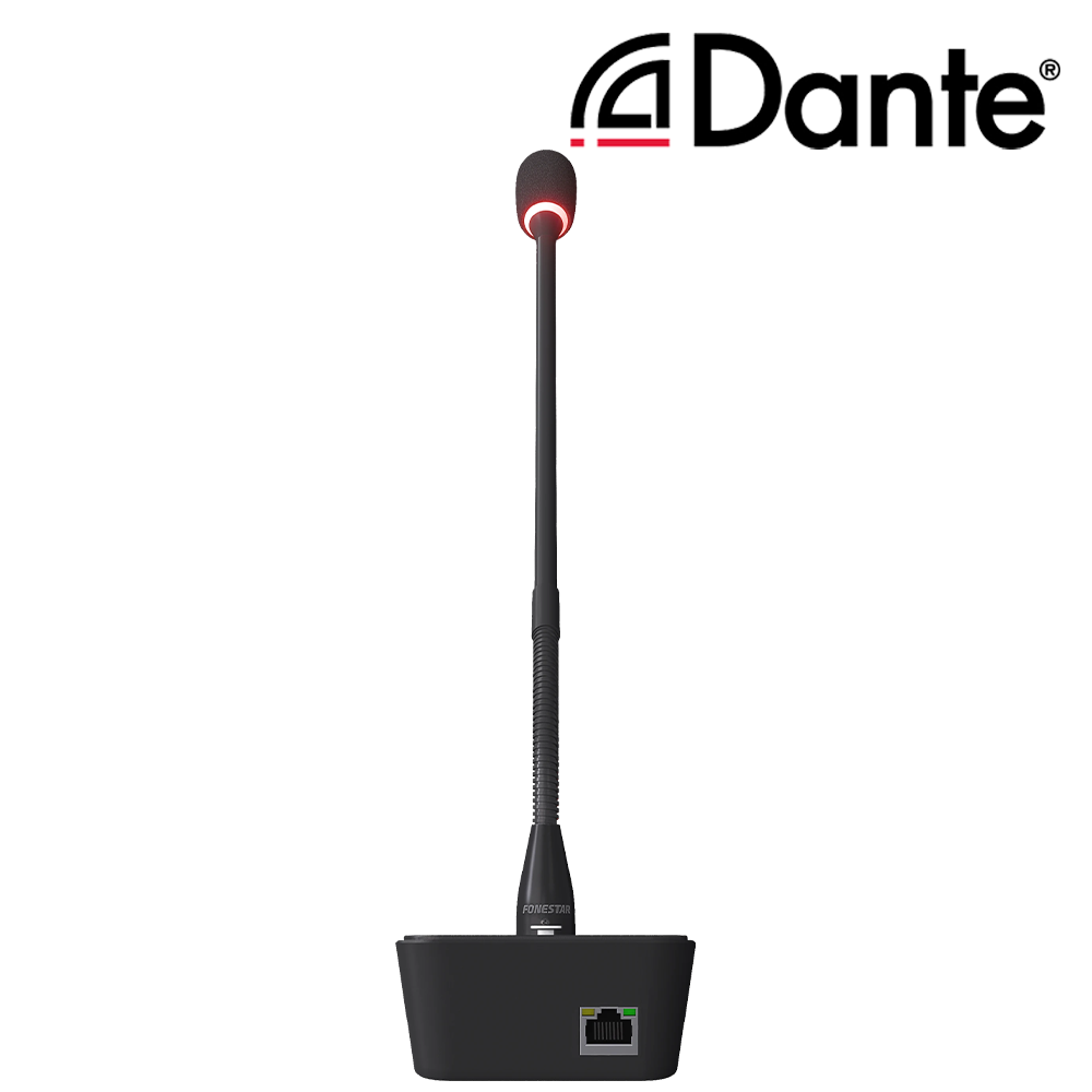 Fonestar MIC-DANTE push-to-talk PA desktop gooseneck microphone with integrated Dante® module