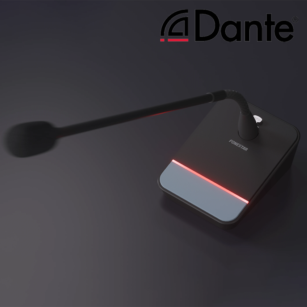 Fonestar MIC-DANTE push-to-talk PA desktop gooseneck microphone with integrated Dante® module