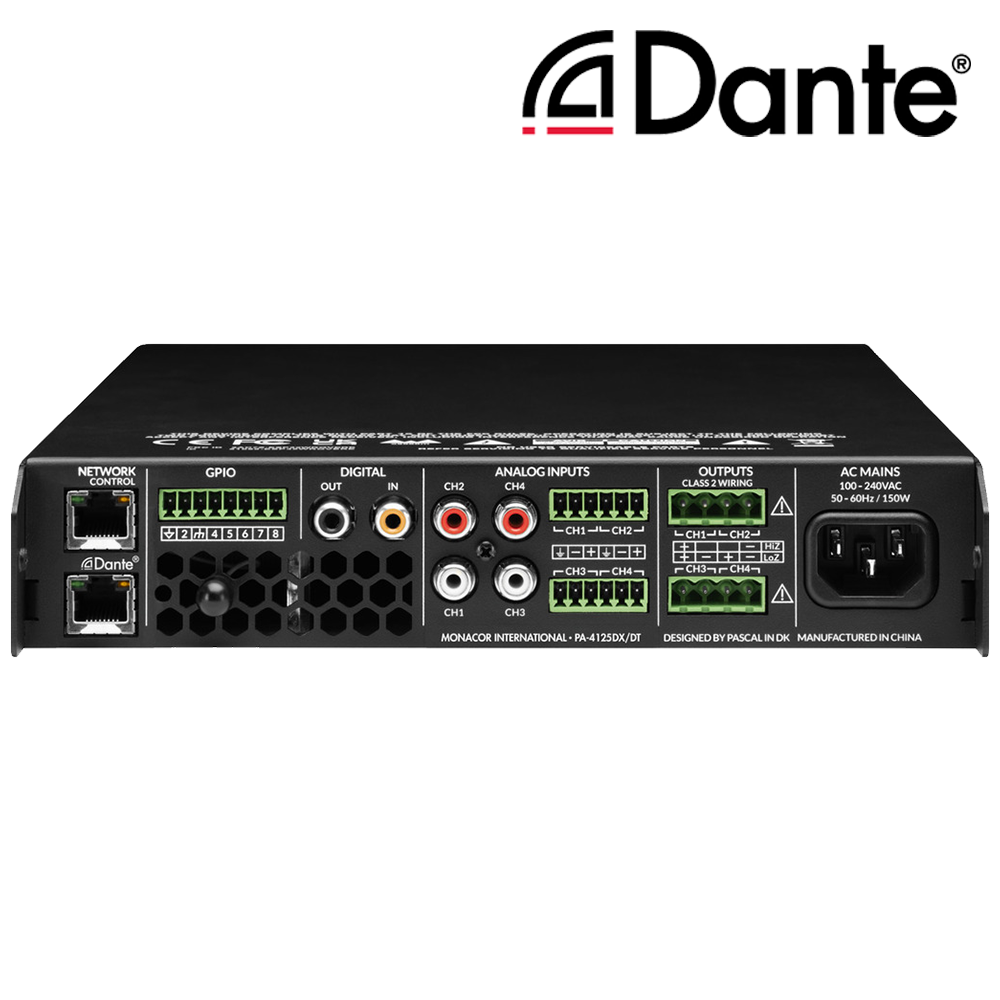Monacor PA-4125DX/DT 4-zone 500W Dante® amplifier
