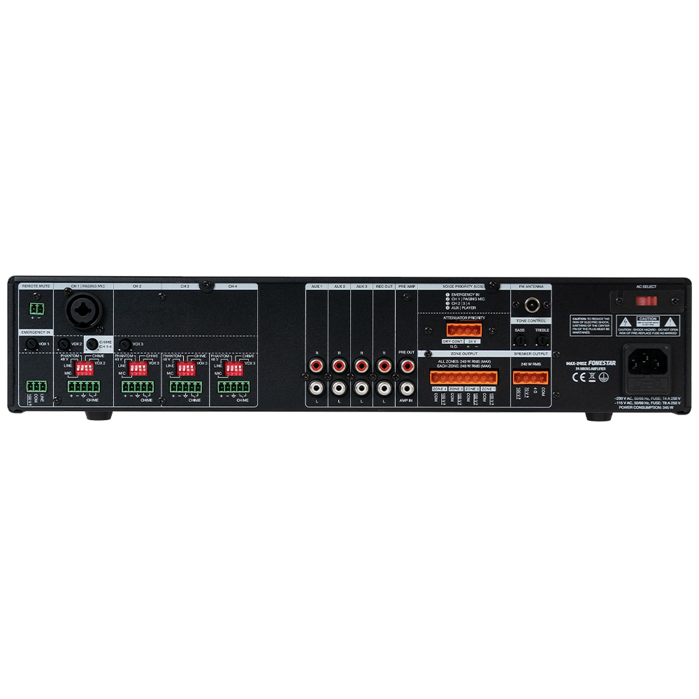 Fonestar MAX-240Z 240W 100V line 4-zone mixer amplifier with Bluetooth