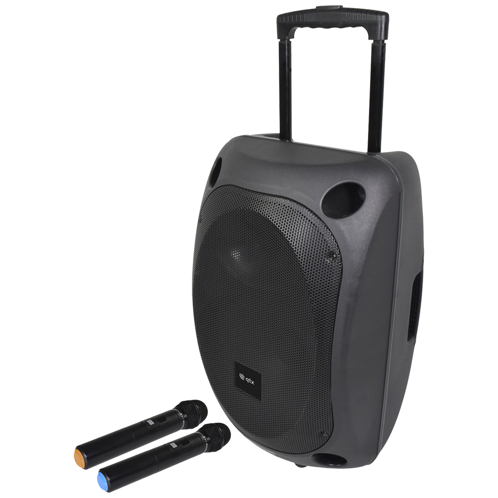 QTX QOVA-12PA 100W 12" portable PA with 2 VHF wireless microphones, media player & Bluetooth