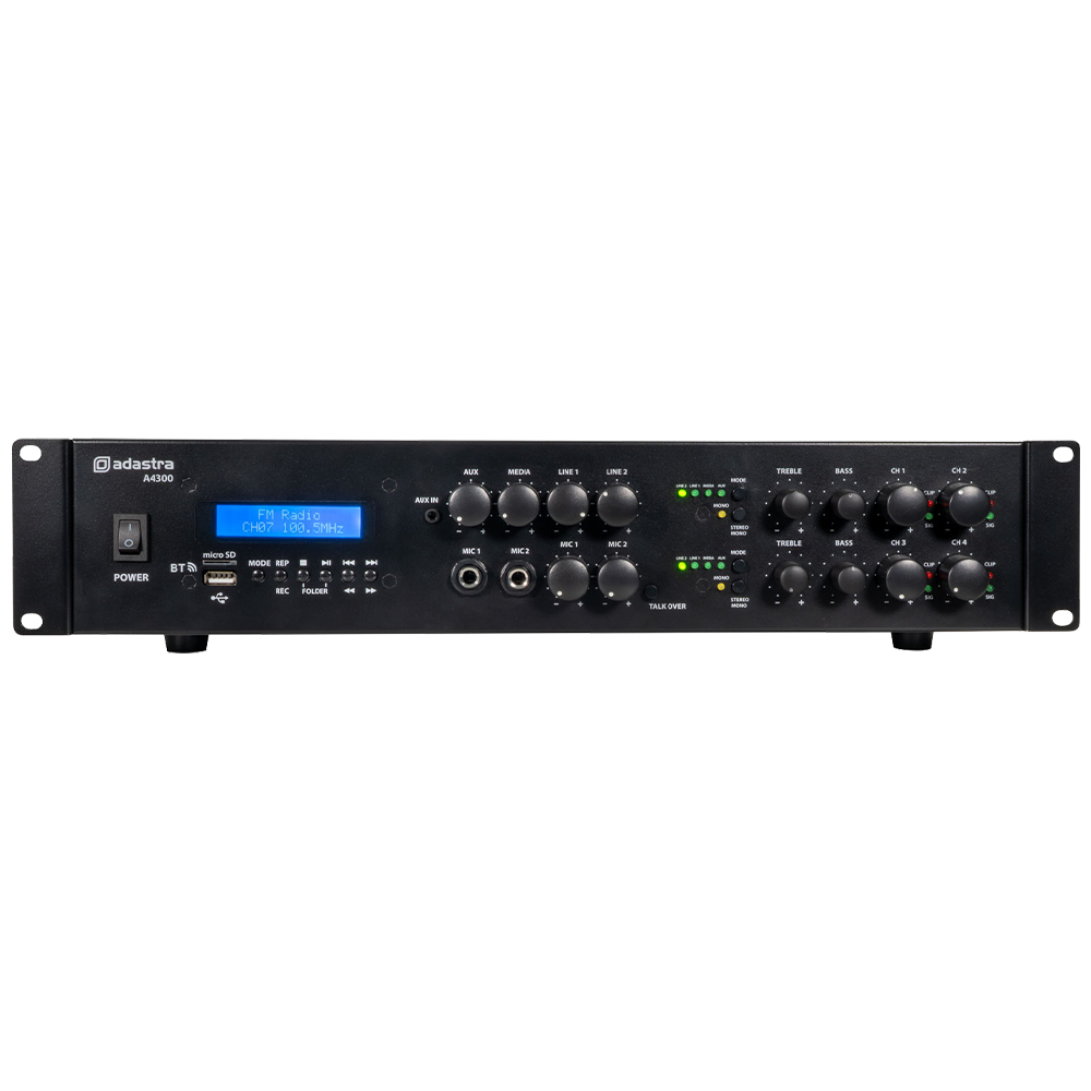 Adastra A4300 4 x 150W in 8Ω stereo mixer amplifier with Bluetooth