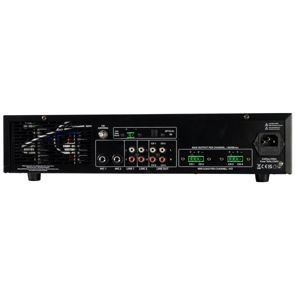 Adastra A4300 4 x 150W in 8Ω stereo mixer amplifier with Bluetooth