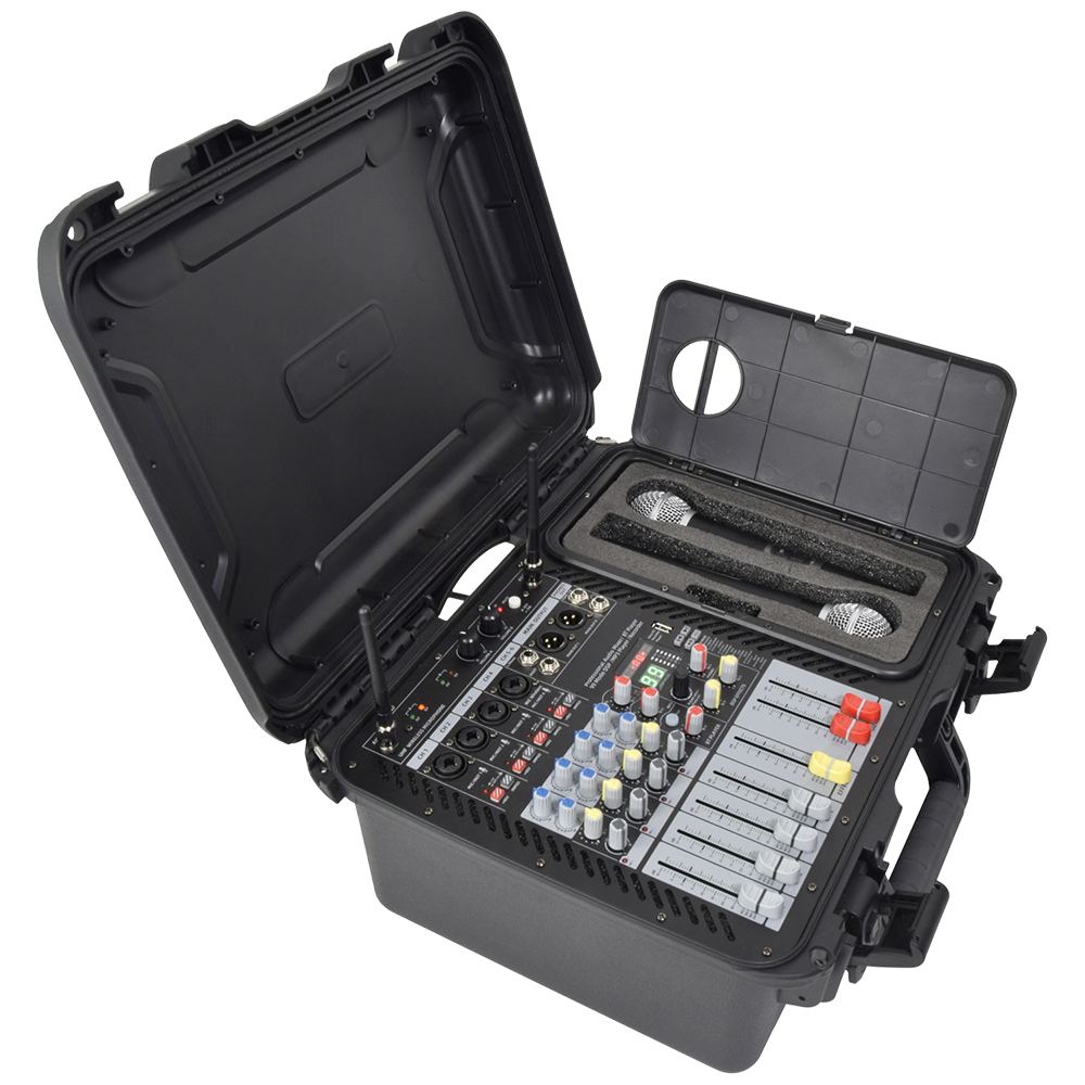 Citronic FLITE-1000 2 x 500W powered mixer with two handheld wireless microphones and DSP